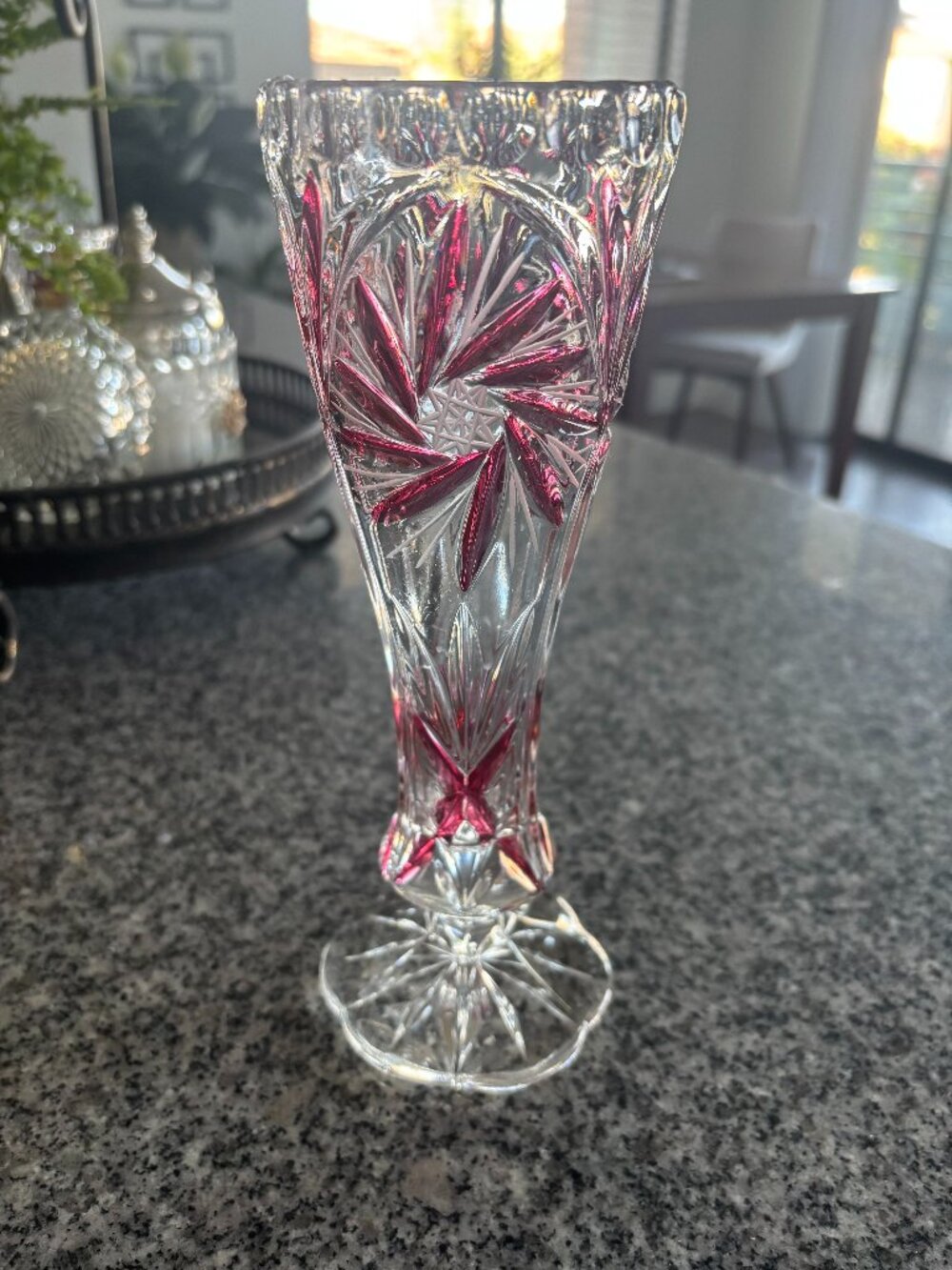Bohemian Ruby Red Cut Crystal Vase